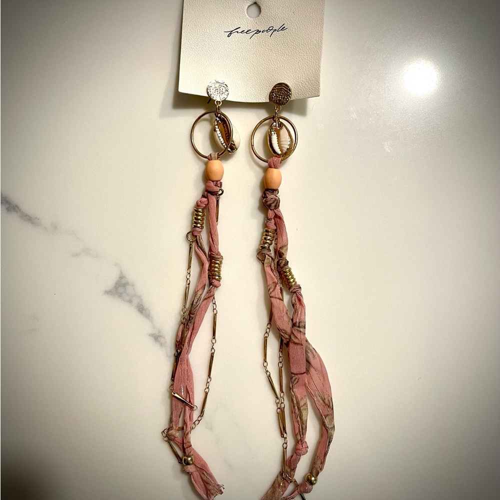 Free People Dusty Pink Multi-Chain Tassel Drop Earrings